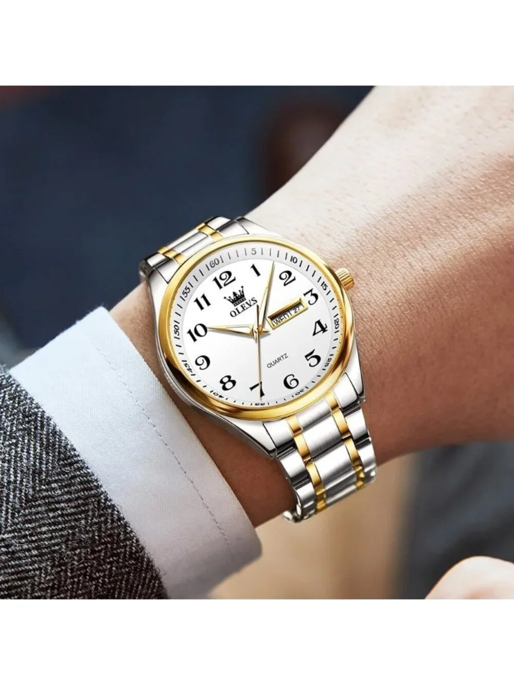 Men's Silver And Gold Stainless Steel Analog Quartz Classic Waterproof Watch